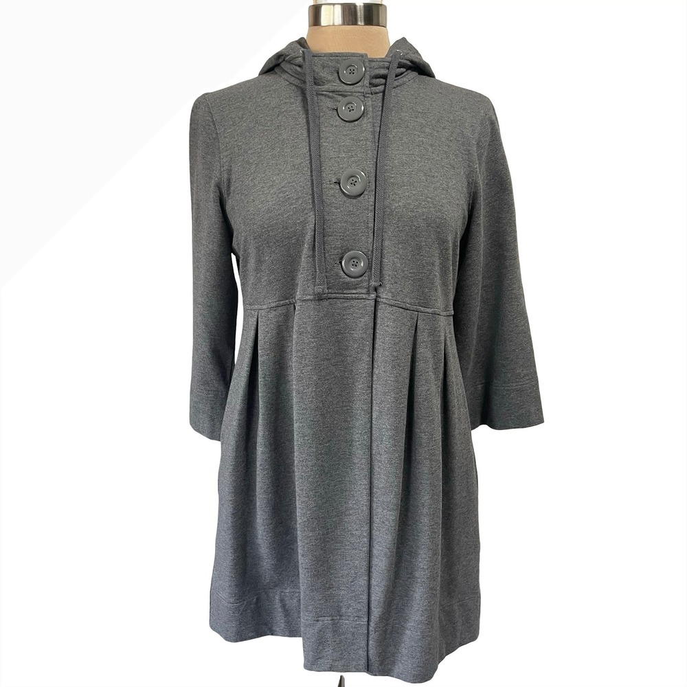 ZUDA Heather Gray Hooded Empire Waist Pleated Button Front Jacket Sz M